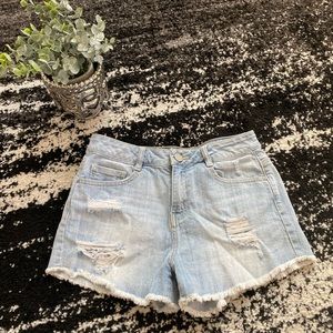 Distressed High-Waist Denim Jean Shorts